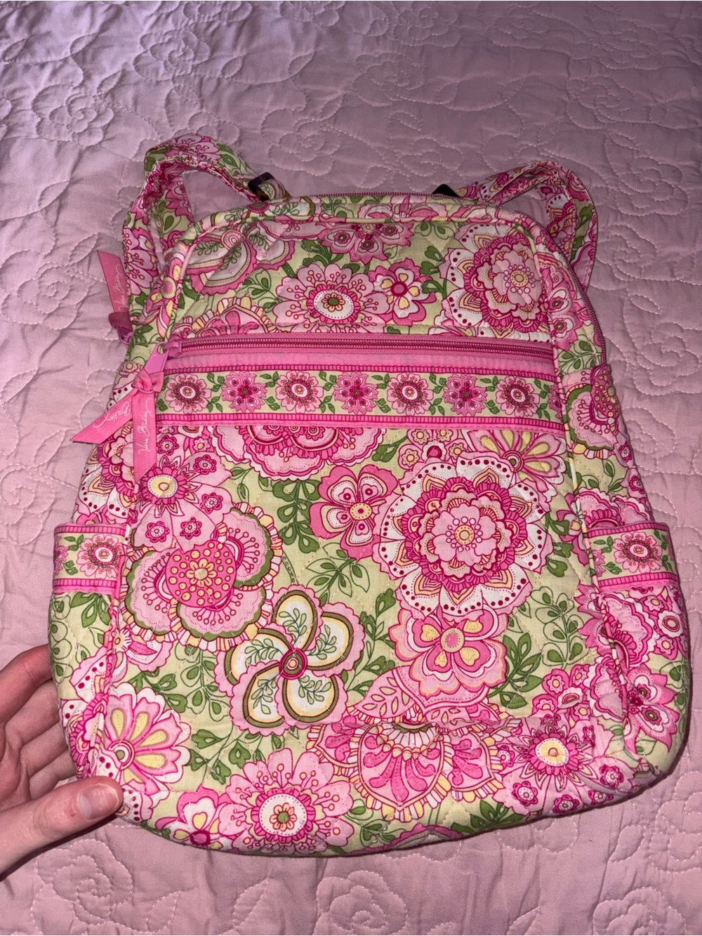 Vera Bradley Pink and Green Floral Quilted Backpack